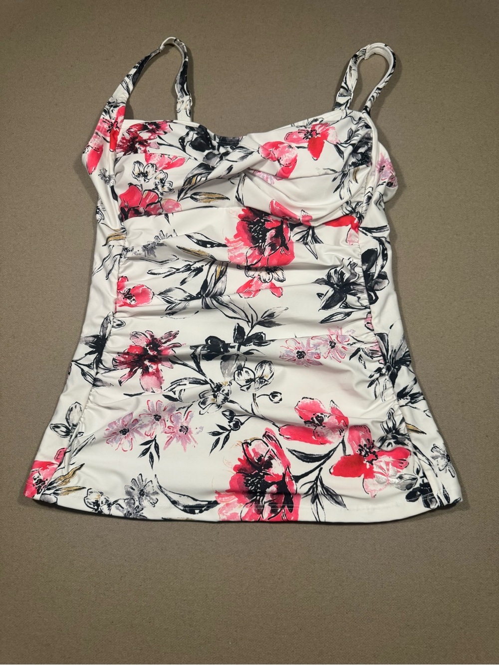 Floral Ruched White ,black & Pink Tank padded Hapari swimsuit large top